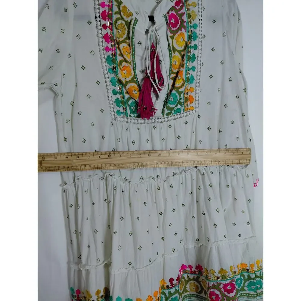 Miss June Paris White Boho Bell Sleeve Tiered Dress See Measurements